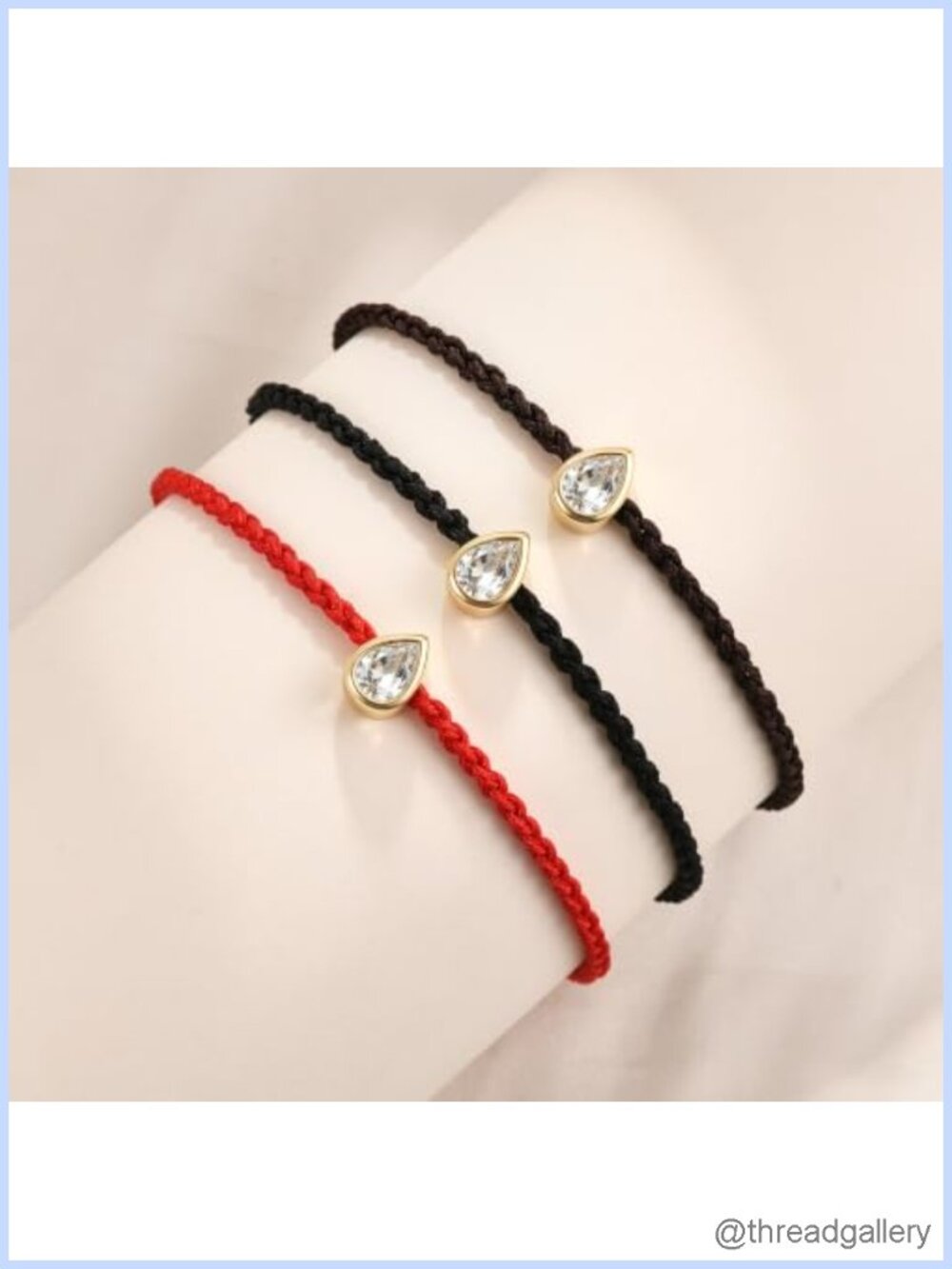 14K Gold Filled Pear Cord Rope Bracelet Adjustable Dainty Chain Women's Jewelry - Picture 4 of 6